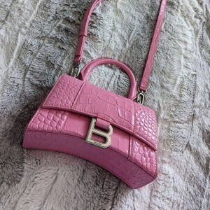 BALENCIAGA HOURGLASS XS HANDBAG CROCODILE EMBOSSED (PINK) - Brand New! <3